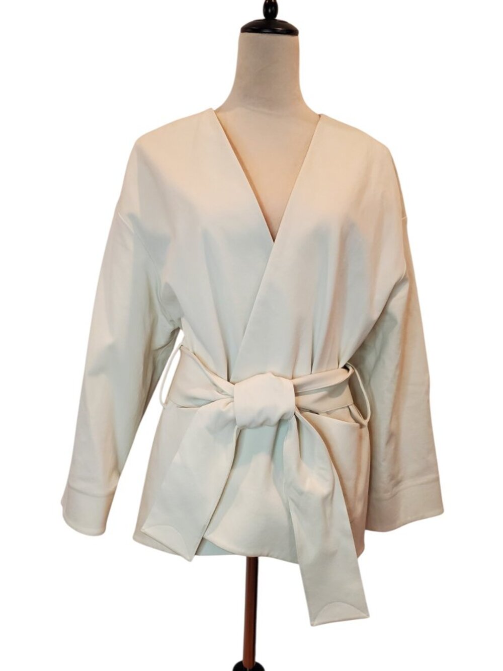 KIT & ACE Belted Wrap Jacket Open Front V-neck Ivory/Cream Size L